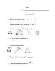 English Worksheet: 1st Assessment 
