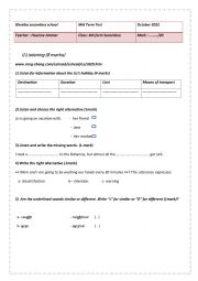 English Worksheet: fourth year secondary Tunisian program