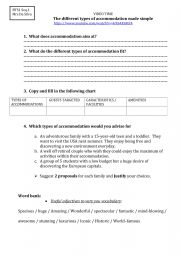 English Worksheet: The different types of accommodation made simple