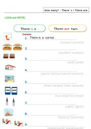 English Worksheet: Places in the town There Is There Are