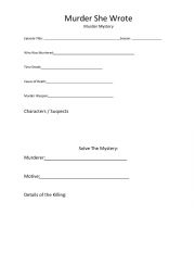 Murder She Wrote Worksheets