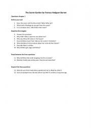 English Worksheet: The Secret Garden questions ch 1
