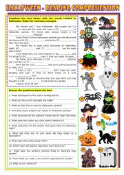 English Worksheet: Halloween Reading and Vocabulary (editable)