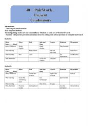 Present Continuous - Pairwork Speaking
