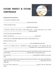 English Worksheet: Future Perfect and Future Continuous