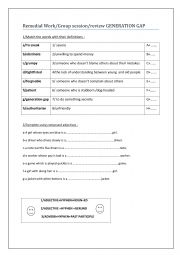 English Worksheet: REMEDIAL WORK OR GROUP SESSION  GENERATION GAP /FAMILY