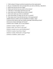 English Worksheet: questions for oral practice