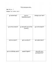 English Worksheet: Find someone who.... after the summer vacation (past simple)