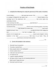 English Worksheet: Practice of past simple