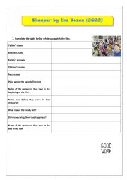 English Worksheet: Cheaper by the Dozen 2022 - while-watching worksheet