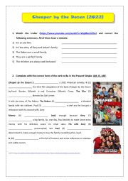 English Worksheet: Cheaper by the Dozen - verb to be