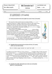 English Worksheet: mid-term test  1 7th form