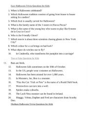 English Worksheet: Halloween quizes for kids