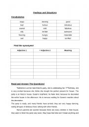 English Worksheet: feelings and situation