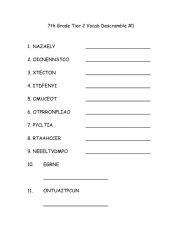 English Worksheet: 7th Grade Tier 2 Vocab