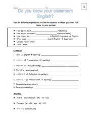 English Worksheet: Classroom English Information Gap