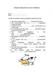 English Worksheet: present subjunctive mood