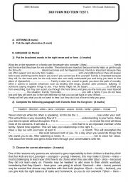English Worksheet: MID TERM 1 TEST 3RD FORM TUNISIAN PROGRAM