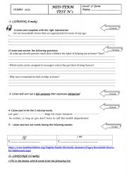English Worksheet: 3rd form test
