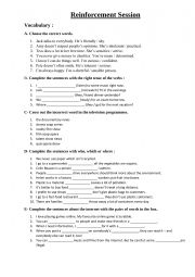 English worksheet: reinforcement session for preintermediate students