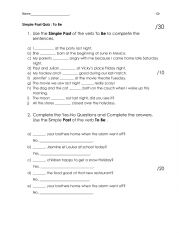 English Worksheet: Simple Past Quiz with To Be 1