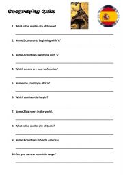 English Worksheet: Geography quiz