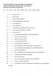 English Worksheet: Interview your partner