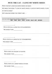 English Worksheet: Pete the cat I love my white shoes