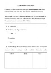 English Worksheet: Australian Government Worksheet