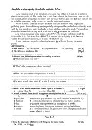 English Worksheet: test about acid rain