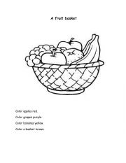 English Worksheet: a fruit basket coloring page