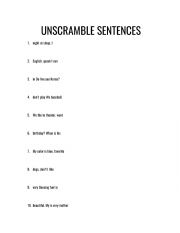 English Worksheet:  Sentence Unscramble
