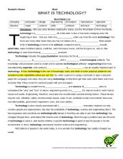 English Worksheet: What is technology reading- fill in the blanks