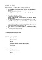 English Worksheet: PROJECT ABOUT MY FAMILY