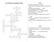 English Worksheet: Vocab Crossword Puzzle