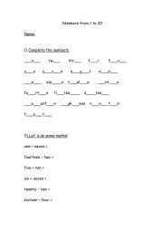 English Worksheet: Numbers 1-20