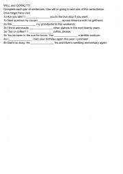 English Worksheet: will and going to