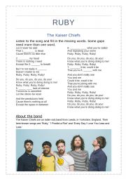 English Worksheet: Song Worksheet - Kaiser Chiefs - Ruby
