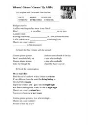 English Worksheet: GIMME GIMME GIMME, by ABBA 