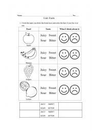 English Worksheet: Fruits