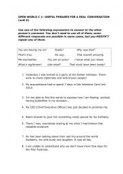English Worksheet: OPEN WORLD C1, UNIT 0 - USEFUL EXPRESSIONS FOR CONVERSATIONS