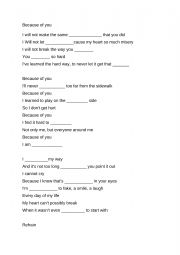English Worksheet: listening  - Because of you by Kelly Clarksson