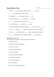 English Worksheet: Was Were 