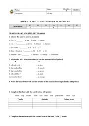 English Worksheet: diagnostic test