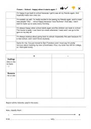 English Worksheet: Forum- happy to go back to school or not ? 
