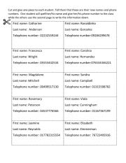 English Worksheet: Names and Phone Numbers