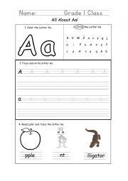 English Worksheet: All about Letter Aa