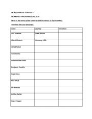 English Worksheet: famous scientists