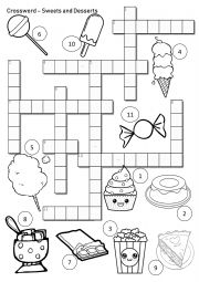 English Worksheet: Crossword  Sweets and Desserts