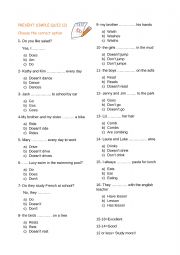 English Worksheet: PRESENT SIMPLE QUIZ